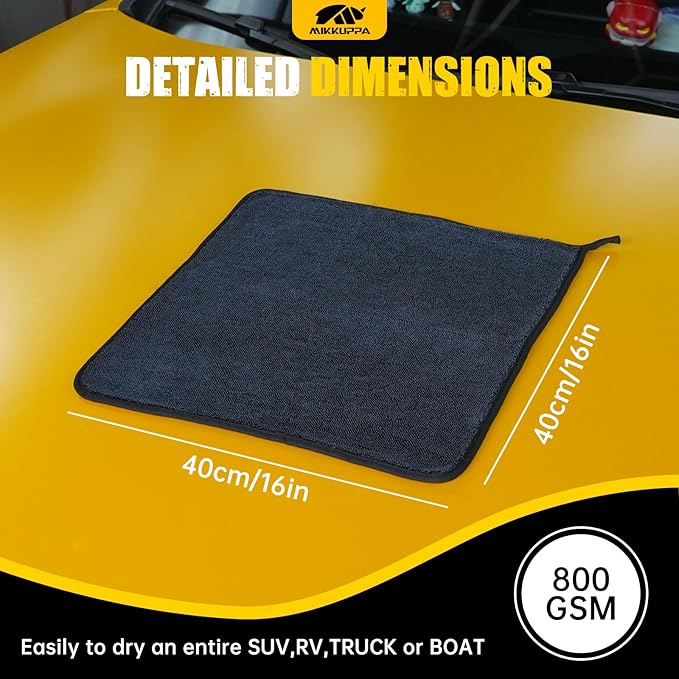 MIKKUPPA Microfiber Towels for Cars - 3-Pack Extra Large Car Drying Towel with Twisting Yarn Technique, Ultra Absorbent Scratch-Free Twisted-Loop Car Wash Towels with Interior Detailing Brush