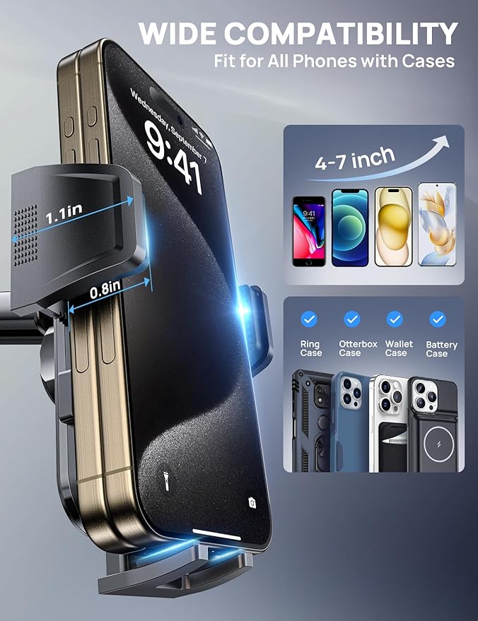 [2025 New] Dashboard Phone Holders for Your Car (+Air Vent Clip) [Military Grade Stable] , Car Cell Phone Holder, Rotatable Suction Cup Car Phone Mount for All Phone (Pink)