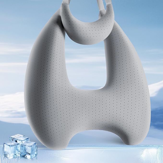 Memory Foam Kids Travel Pillow, Car Pillow for Kids, H-Shape Car Pillows for Sleeping, Removable Pillowcase, Adjustable, Porous Dots, Grey