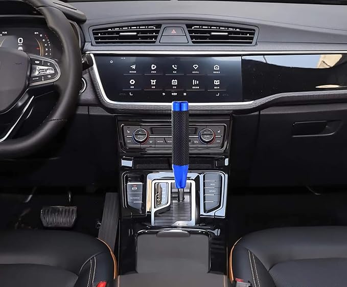 Lunsom Metal Shifter Knob Leather Aluminum Alloy Long Stick Gear Handle Lever Head Fit Most Manual Transmission Car (Blue)