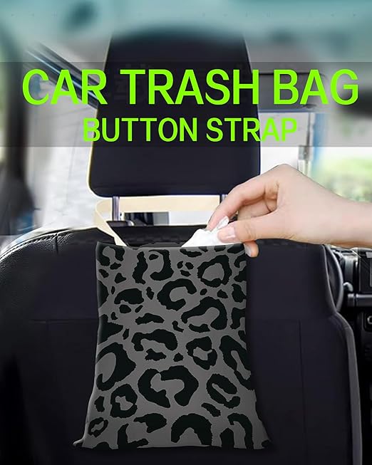 Car Garbage Can, Hanging Car Trash Can Bag for Accessories, Vehicle, Travelling, Camping, Back Seat Organizer, Luxury Black Leopard