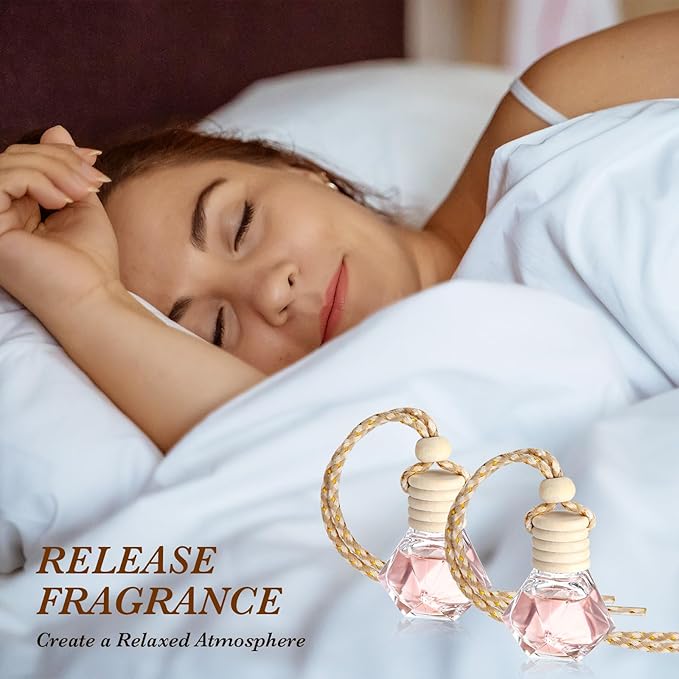 Zubebe 8ml 400pcs Hanging Air Freshener Diffuser Bottle Bulk Empty Glass Perfume Bottles Refillable Aromatherapy Essential Oils Pendant for Auto Interior Ornaments