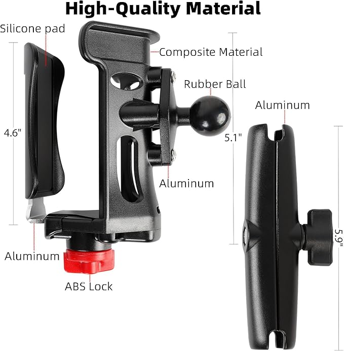 1" Ball Cup Holder with 5.91" Double Socket Arm, Water Bottle Holder 2.36-3.54" Universal Size Drink Holder Cage Fits RAM Mounts & Motorcycle/Bike 1" Ball Handlebar Mount