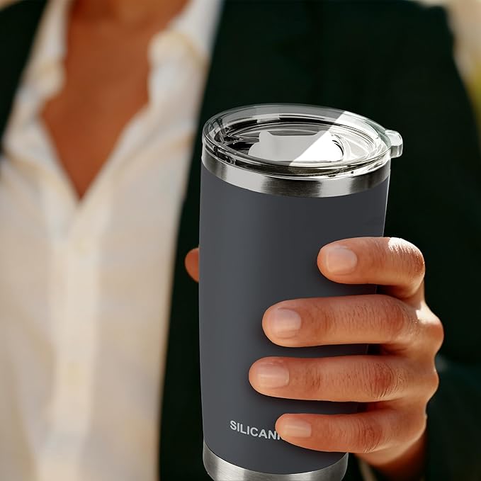 20oz Vacuum Insulated Tumbler - Double Wall Stainless Steel Coffee Mug with Detachable Slider Lid, BPA Free, Car Cup Holder Compatible - Gym/Office/Travel/Home - Gray