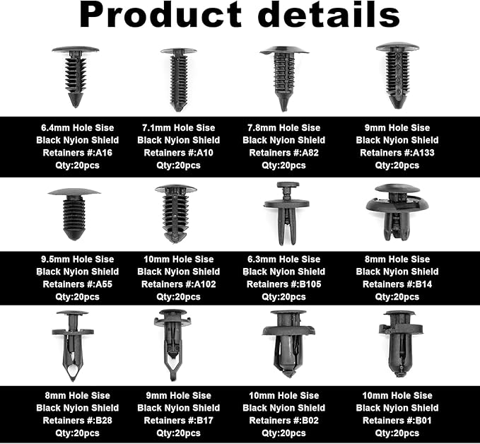 240pcs Car Plastic Push Pin Rivet Fasteners, Car Retainer Clips Plastic Fasteners Kit with Remover Tool, Assortment Universal Retainer Clips Push Type Retainers Set in Case for Car, Most Popular Sizes