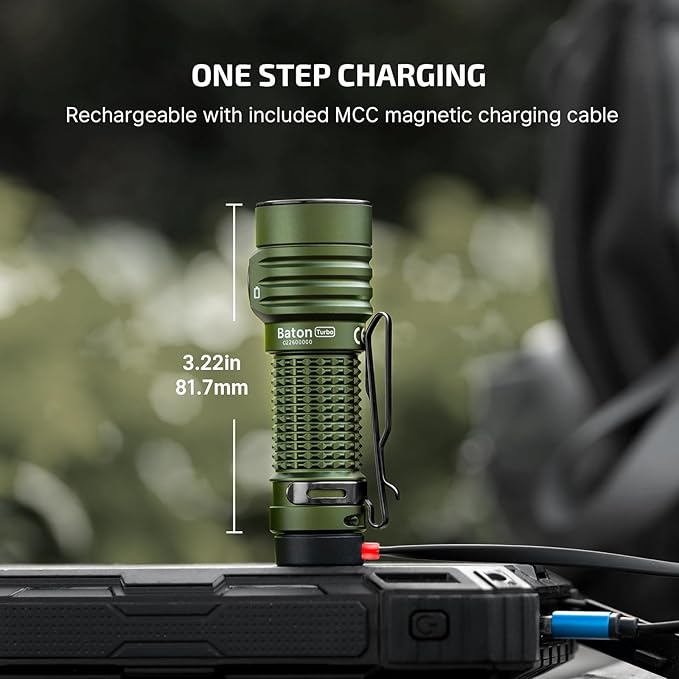 OLIGHT BatonTurbo EDC Flashlight Rechargeable, 1000 Lumens Compact LED Powerful Flash Light 510 Meters Long Throw, with Magnetic Charging Cable and Landyard for Hiking, Camping, Home Use (OD Green)