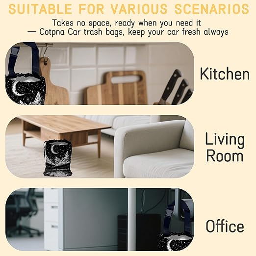 Moon and Lake River Car Garbage Bag,Mountain Night Sky Small Car Trash Bag Hanging Back of Seat,Drawstring Car Trash Bag with Adjustable Buckle,Car Accessories for Camping Travelling