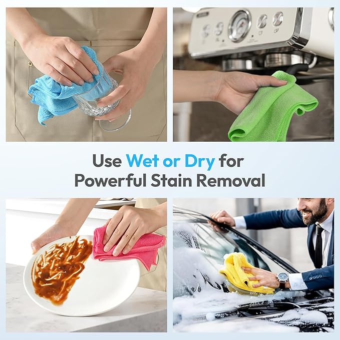 Microfiber Cleaning Cloth 12"X12" 12 Pack Colour Lint Free Microfiber Towels for Cars-Extra Thick, Streak-Free, Fast Absorbent - Reusable Multi-Purpose Housekeeping Rags for Cars