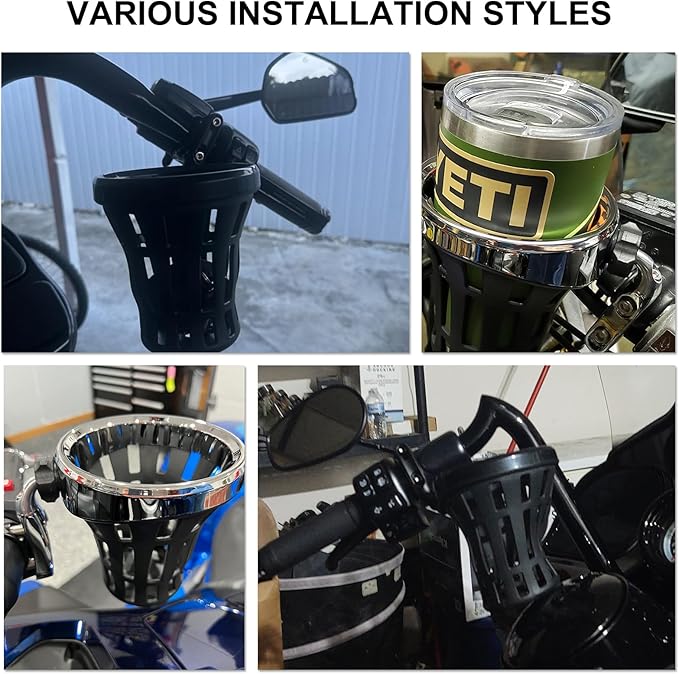 PSLER Motorcycle Drink Cup Holder Handlebar Mount Universal for Dyna Fat Bob Touring Road Glide Street Electra Glide Softail 1996-up Goldwing GL1800 2018-up (Chrome, 105mm)