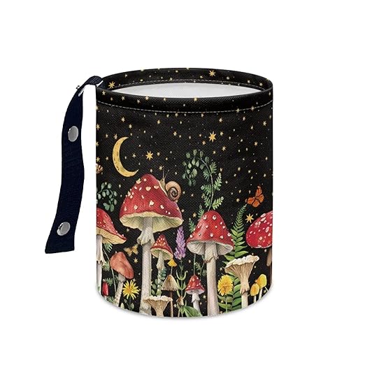 Mushroom Starry Sky Collapsible Floral Trash Can - Accessories for Cars, Camping & Family Gatherings, Easy to Clean