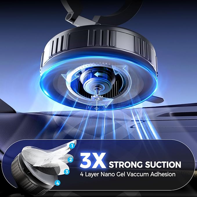 Reinforced Vacuum Magnetic Strong Suction Car Phone Holder,360 Adjustable Car Truck Mount for Magsafe iPhone 17 Pro Max 16 15 14 13 12 Air Plus,Magnet Cell Phone Ring Stand Tripod Automobile Cradles