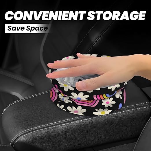Car Trash Bag Rainbow and Flowers Waterproof Trash Small Car Can Portable Collapsible Car Garbage Can Hanging for Back Seat Floor or Hanging Headrest Car Decor Road Trip Essentials