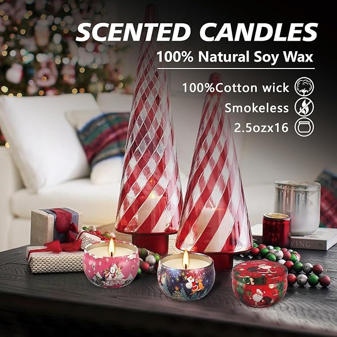 16Pack Christmas Scented Candles,Candvent Calendar 2025, Gift Set 2.5oz Strong Fragrance Aromatherapy Candles,Portable Travel Tin Jar Candles Gifts for Home Scented Decoration Valentine'sDay