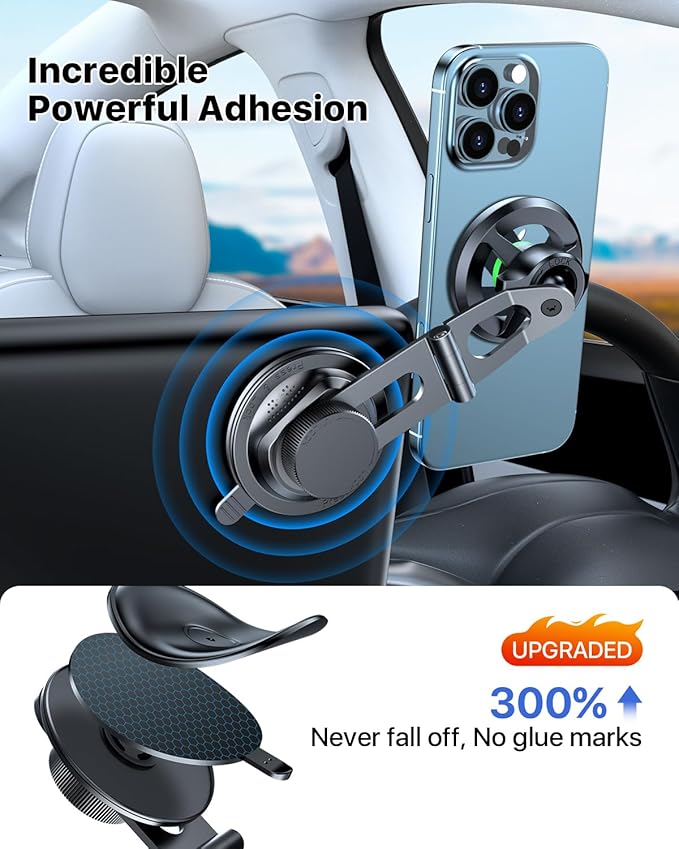 HTU 2026 Upgraded Car Phone Holder for Magsafe Magnetic Car Phone Mount [360° Adjustable 99LBS Ultra Suction] Cell Phone Holders for Tesla Cars/Gym/Mirror Mount for iPhone & Android (Black)