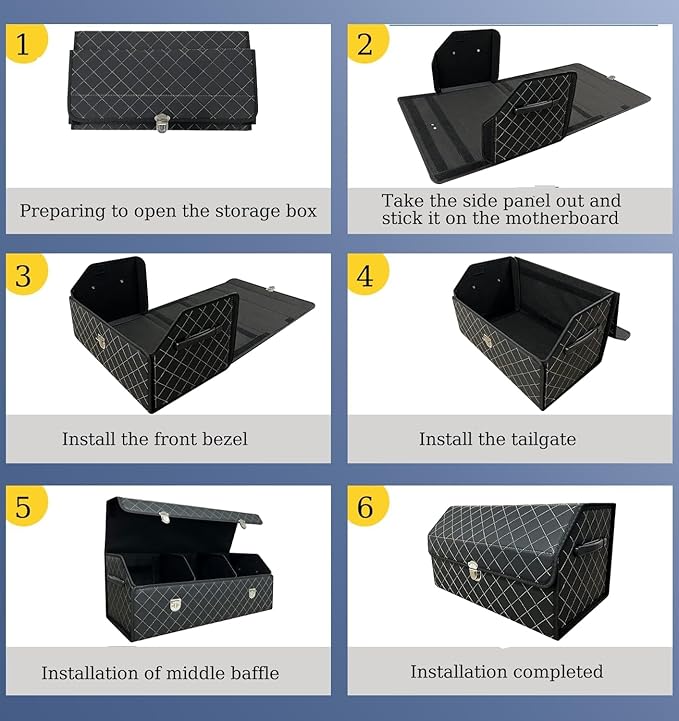 Trunk Organizer for SUV, Car Organizer Trunk Leather Storage, Cargo Storage Automotive Consoles Organizers-Multi-Compartment Adjustable Auto Grocery Storage Box