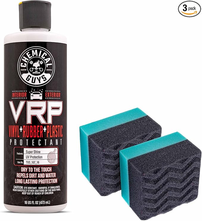 Chemical Guys VRP Protectant & WonderWave Applicators Kit - 16 oz Vinyl, Rubber, and Plastic Dressing with Foam Applicators - Restores Your Car's Interior & Exterior Surfaces