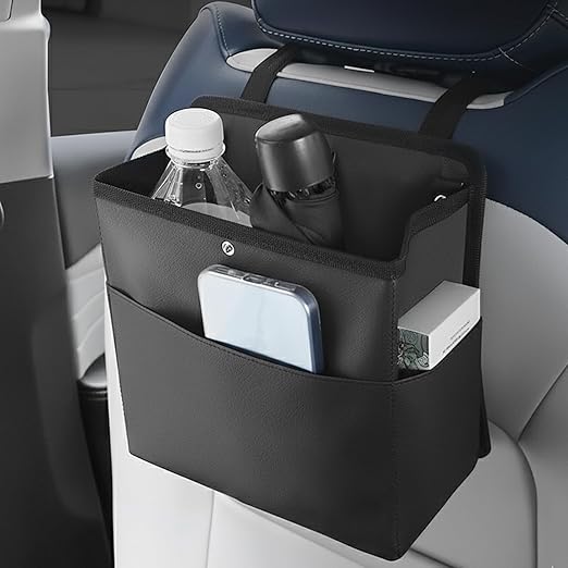 Foldable Car Trash Can, Hanging Car Garbage Can for Back Seat and Front Seat, Leather Automotive Garbage Organizer Bin for SUVs, Vans, and Trucks (No Garbage Bag)