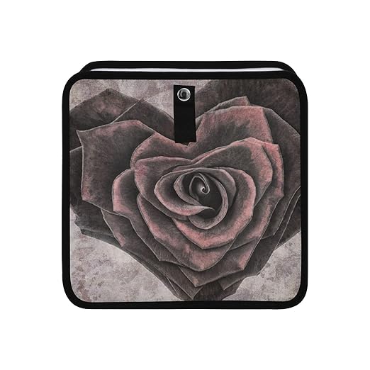 Foldable Car Trash Can with Hanging Trash Bag Storage Pocket Organizer - Adjustable Shoulder Strap - Rose Heart Floral