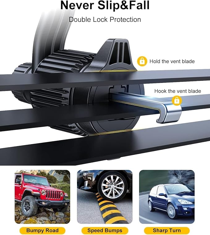 Gold Car Vent Phone Mount, [Never Blocking Vent, Enjoy The Comfort of The A/C] Hands-Free Universal Extension Clip Air Phone Holder Car Fit for All Phones iPhone Samsung