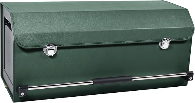 Car Trunk Organizer, Leather Trunk Organizer with Lid and Push-pull Handle Car Trunk Storage Box for SUV, Minivan, Truck, Sedan (Green, 27.1 x 11.4 x 12.2in)