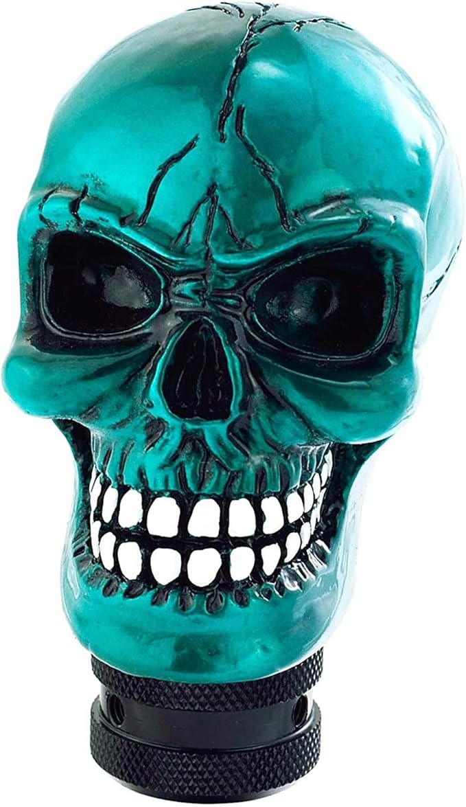 Lunsom Skull Gear Stick Shifter Knob, Resin Gear Shift Head Shifting Stick Handle Car Transmission Fit Automatic Manual Vehicle (Cyan)