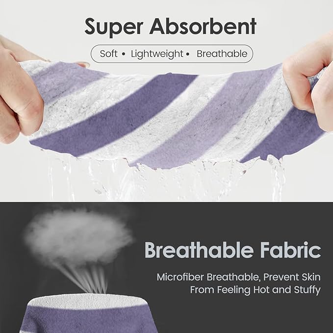 JML Microfiber Bath Towels, Bath Towel 2 Pack 30" x 60", Oversized, Soft, Super Absorbent and Fast Drying, Multipurpose Bathroom Towel Set for Sport, Fitness, Yoga, Coral Fleece Stripe Purple