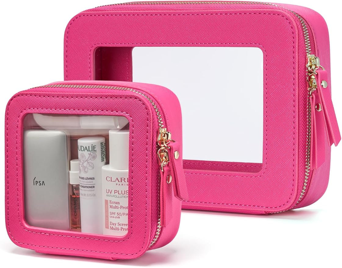 Popvibe Clear Makeup Bag Travel Cosmetic Case Transparent Toiletry Bag with Zipper, Portable Make Up Organizer Traveling Compact Car Bag for Essentials