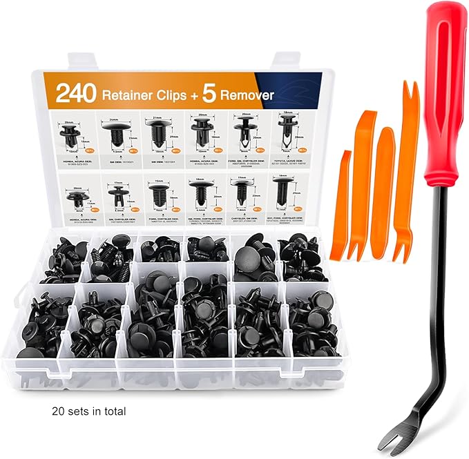 GOOACC - GRC-04 20SETS 240PCS Bumper Retainer Clips Car Plastic Rivets Fasteners Push Retainer Kit Popular Sizes Auto Push Pin Rivets Set Door Trim Panel Fender Clips for GM Ford Toyota Honda Chrysler
