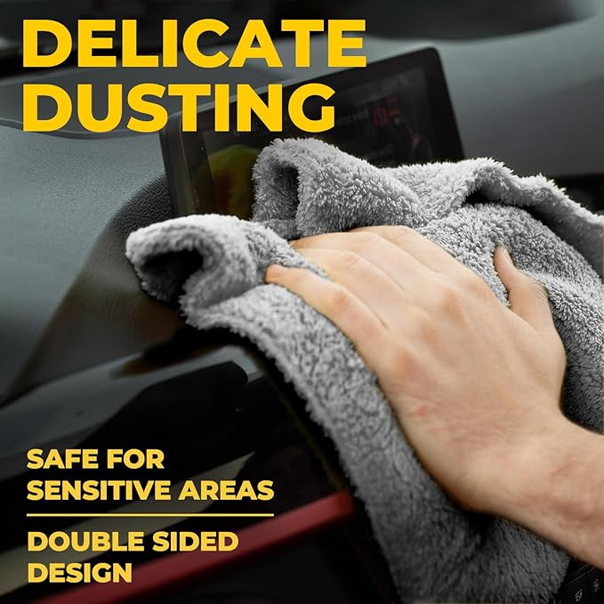 Super Soft Microfiber Towels for Cars - Edgeless - 6pk (12”x12”) - Premium Scratch-Free Towel - Great for Drying, Detailing, Polishing, Buffing - Ultra Absorbent Microfiber Cleaning Cloths for Car