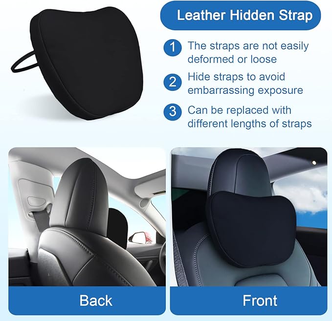 1 Pack Car Headrest Neck Pillow Fits for Tesla Model 3 Model Y Model S Model X Accessories,Car Seat Pillow Head Neck Rest Cushion(Black)