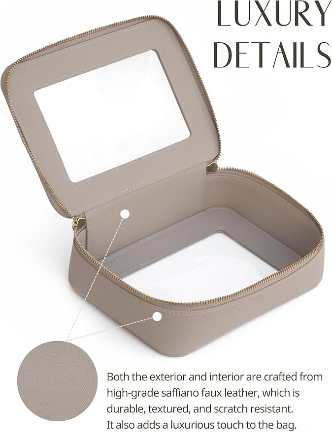 Popvibe Clear Makeup Bag Travel Cosmetic Case Transparent Toiletry Bag with Zipper, Portable Make Up Organizer Traveling Compact Car Bag for Essentials