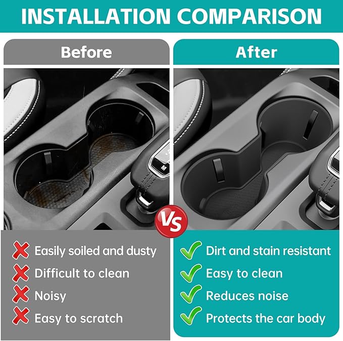 Cup Holder Organizer Compatible with 2024 2025 Ford Ranger Raptor Lariat XL XLT Accessories, Noise-Free Water & Dust Proof Silicone Insert Console Drink Holder for 24-25 Ranger Accessories