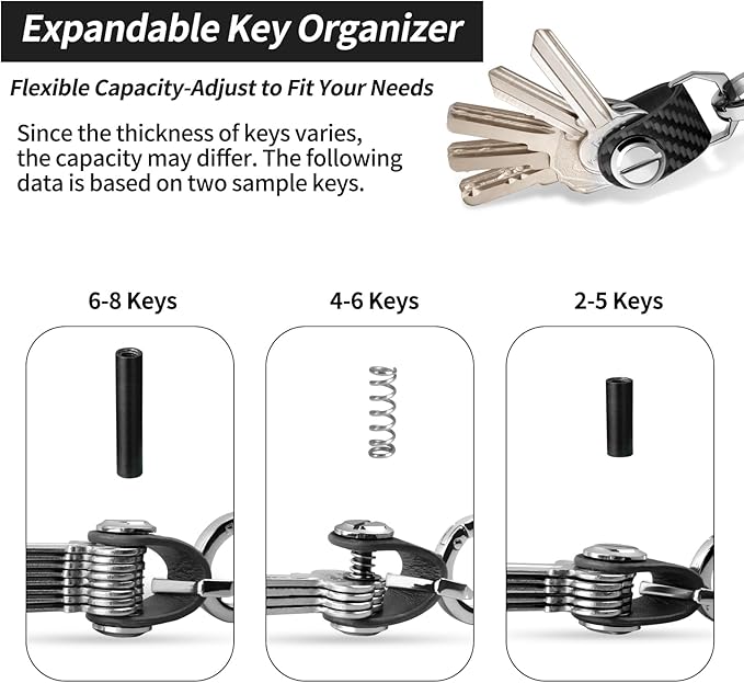 T-carbon Key Organizer, Compact Key Holder, Minimalist Silent Keychain for Men & Women,Expandable Key Case Holds Up to 8 Keys