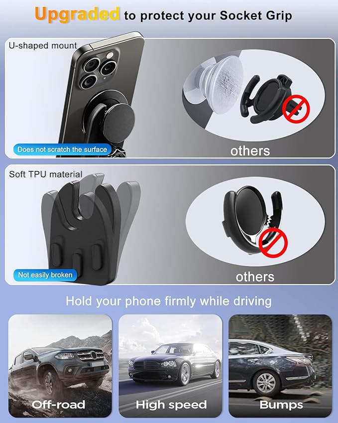 Car Mount for Pop Socket, Dashboard Windshield Car Phone Holder Compatible with Popsocket, Powerful Suction Cup Car Phone Mount Fits All Smartphones with Pop Grip