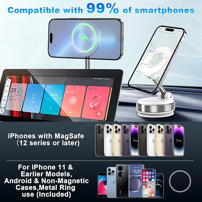 Vacuum Magnetic Phone Holders for Your Car, 360° Adjustable Car Phone Holder for Magsafe with Powerful Magnet, Folding Car Mount for iPhone 17 Pro Max 16 15 14 13 12 Air Plus & Android