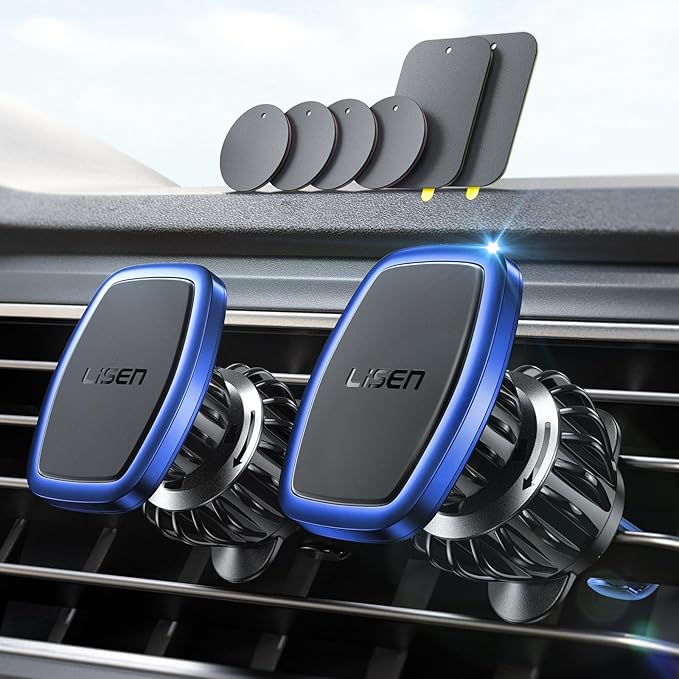 LISEN 2 Pack Magnetic Phone Holder for Your Car Mount 6 Military Magnets Car Phone Holder Mount Vent Cell Phone Holdeer Mount Vent Cell Phone Holder (Blue)