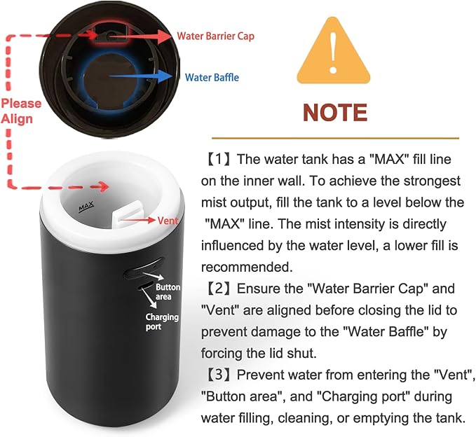 Essential Oil Smart Car Diffuser, 3000 mAH Rechargeable Battery, Cool Mist Aromatherapy Air Freshener Diffuser, Auto On/Off, 4/8 Hour Timing Mode, for Bedroom, Office, Travel (Black)