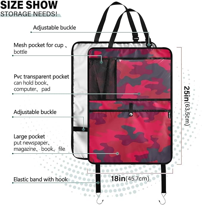 Camouflage 1 Pack Backseat Car Organizer with Storage Pockets Seat Back Organizers for Kids Kick Mats Backseat Protector Automotive