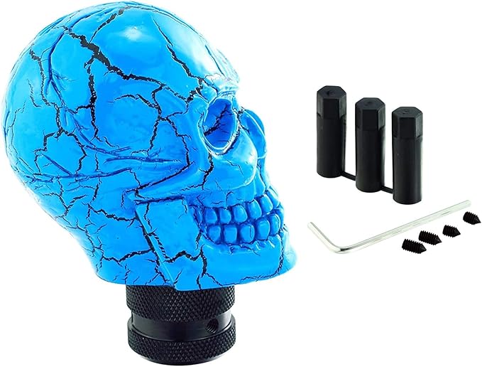Lunsom Skull Gear Shift Head Resin Shifter Knob Car Transmission Shifting Stick Handle Fit Most Automatic Manual Vehicle (Blue)