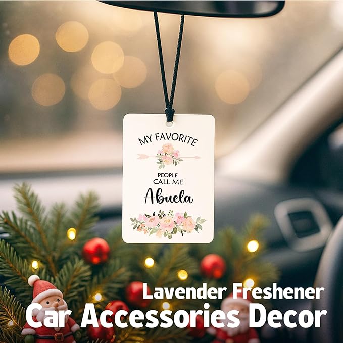 Abuela Grandma Gifts Car Air Freshener Hanging 3 Pack, My Favorite People Call Me Car Accessories Gifts for Grandma Christmas Women,Rustic Floral Scent Card Lavender for Closet Bathroom Decor