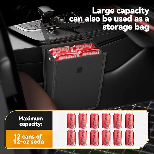 Car Trash Can,Hanging Foldable Closure Design Mini Car Organizer and Storage Bag CarGarbage Can for The Back/Front/Console with 36pcs Disposable Black Trash Bags