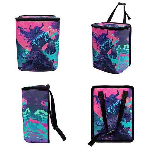 1.2 Gallons Car Trash Can for Back Seat, Hell Lord Hanging Car Trash Can, Adjustable Hanging for Tail of Console/Back of Seats, with Zipper Leak-Proof Lid Design, Mini Size for Convenience