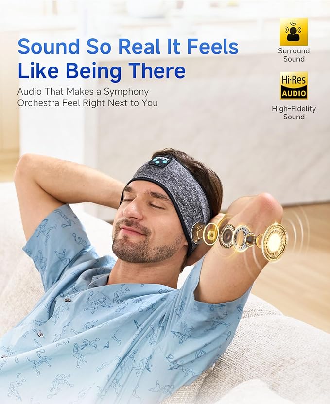 Perytong Sleep Headphones Wireless, Bluetooth Sports Headband Headphones with Ultra-Thin HD Stereo Speakers Perfect for Sleeping,Workout,Jogging,Yoga,Insomnia, Air Travel, Meditation (Tungsten Gray)