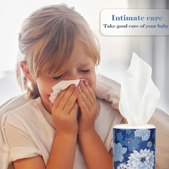 CLOVER Facial Tissues with Cap - 4 PK Car Tissues Cylinder,Car Tissue Holder with 200 Sheet 3-ply Facial Tissues,Round Tissue Boxes for car,Travel Tissues for Car Cup Holder