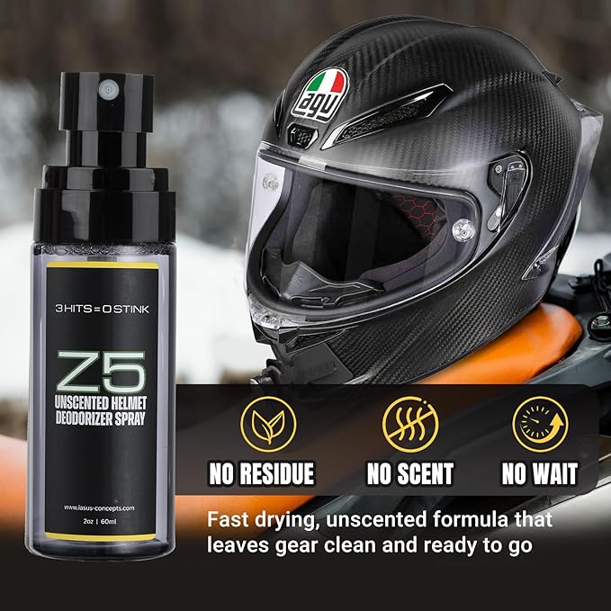 IASUS Z5 Helmet & Gear Deodorizer Spray - Unscented Surface Odor Spray for Motorcycle Helmet, Gloves, Shoes, Boxing, Football, Ski, Hockey & Gym Gear - 2oz Travel Size