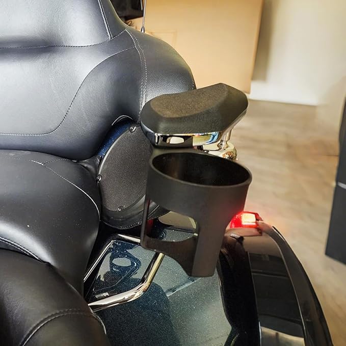 Adjustable Passenger Armrests with Cup Holder for Motorcycle Accessory Compatible with Harley Touring Electra Glide Road Glide Ultra Tri Glide 2014-2024 (Chrome)