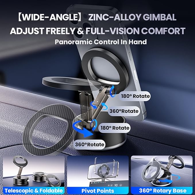 Car Cell Phone Holder Compatible with iPhone Mag-Safe Car Mount, Magnetic Car- Mounts, 360° Adjustable Carbon Fiber