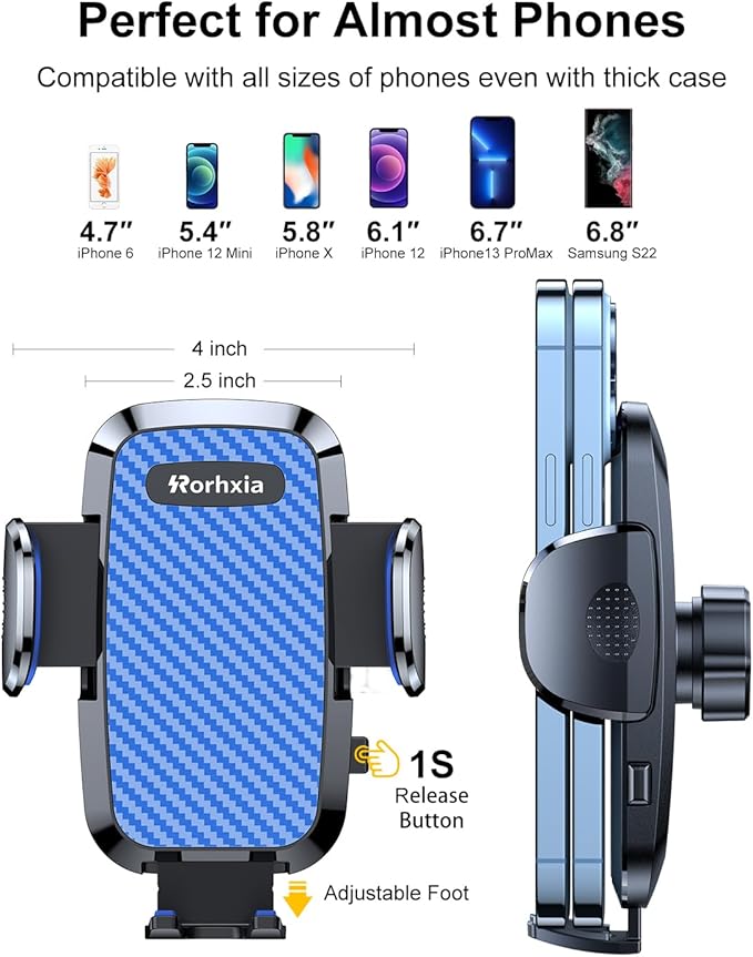 Blue Car Vent Phone Mount, [Never Blocking Vent, Enjoy The Comfort of The A/C] Hands-Free Universal Extension Clip Air Phone Holder Car Fit for All Phones iPhone Samsung
