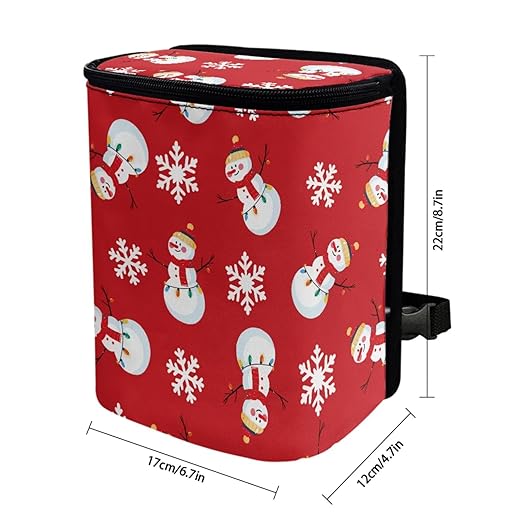 1.2 Gallons Car Can Trash Bag, Christmas Snowman Trash Bags for Cars, Adjustable Hanging for Tail of Console/Back of Seats, with Zipper Leak-Proof Lid Design, Washable, Easy to Install