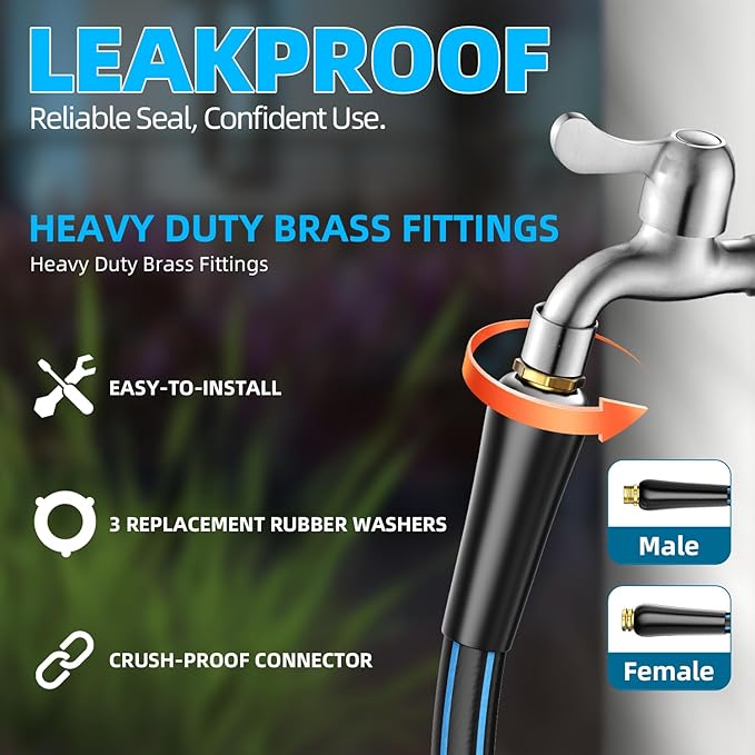 Short Garden Hose 5FT: Water Hose with Quick Connect Fittings - Flexible Lightweight Portable Leakproof Hose 5/8" - Hybrid Rubber Portable Hose for Garden, Car Washing, and Outdoor Cleaning